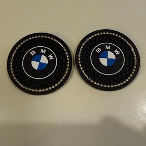 BMW Car Cup Coasters in Black with Bling Set of 2 NWT